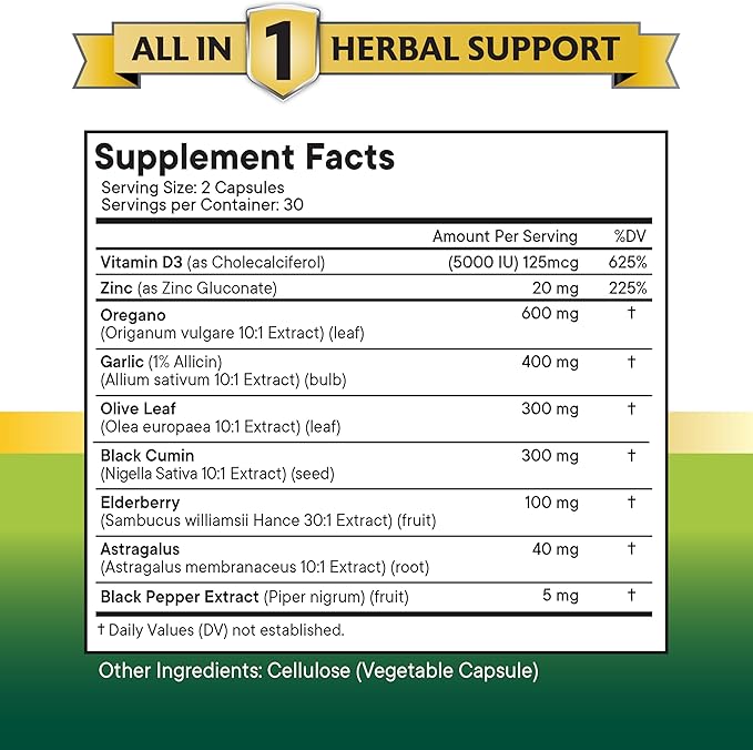 NEW AGE Oregano Oil Garlic Extract Olive Leaf with Astragalus - Supplement for Women and Men - 180 Count