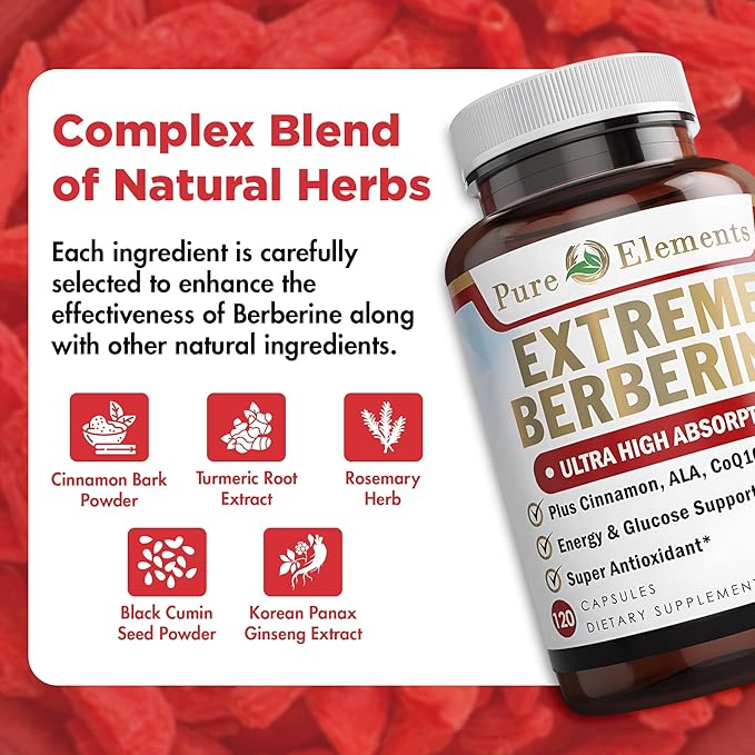 Extreme Berberine Plus with ALA, Coq10, Turmeric, Cinnamon, Bitter Melon, banaba Leaf, Korean Panax, Royal Jelly, and Other 21 Herbs for Healthy Blood Sugar and Overall Health and Immunity