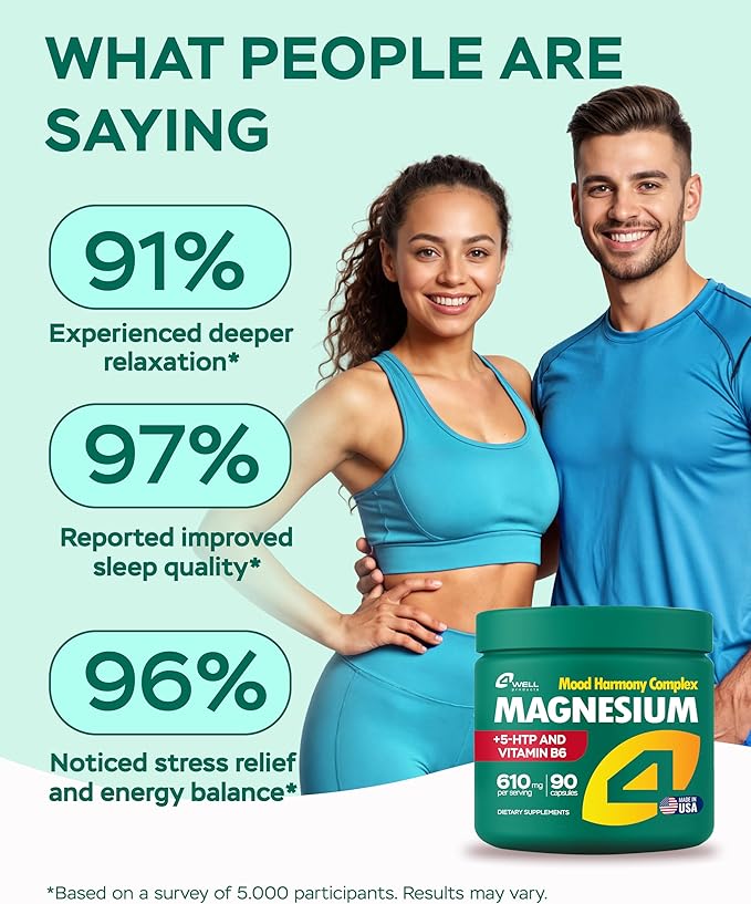 Magnesium for Sleep – Advanced Complex 610Mg with Glycinate, Citrate, Vitamin B6 for 3X Absorption & 5-HTP – Supports Sleep, Nighttime Relaxation, Nerve, Muscle, Bone & Energy Health