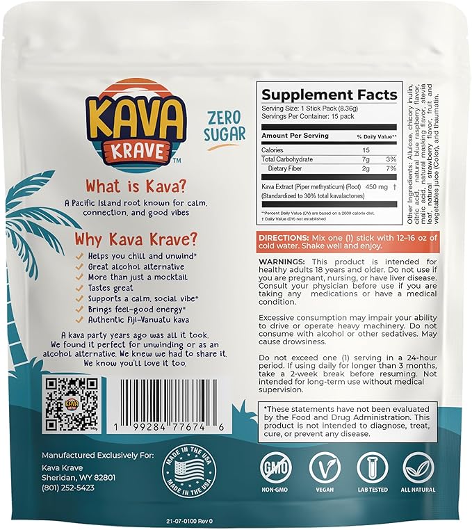 Citrus Berry Kava Drink Mix – 15 Pack for Natural Energy, Mood Support, Stress Relief & Nootropic Focus
