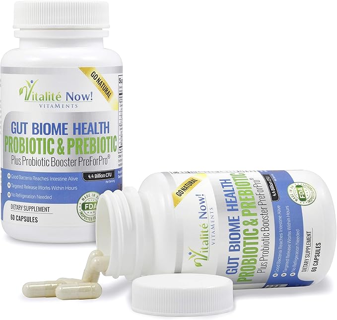 Premium Probiotic plus Ultimate Prebiotic - Gut Biome Builder & Restoration - 4.4 Bn CFU - Best for Women & Men - Bacteria Reaches Intestine within Hours - No Refrigeration - Bacillus Subtilis