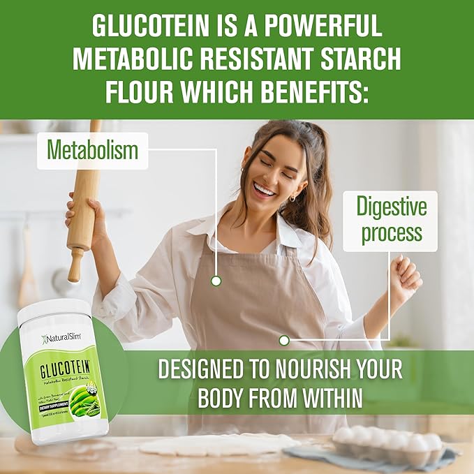 NaturalSlim Prebiotic Resistant Starch Supplement with Green Banana Flour Organic & Pea Starch Blend for Metabolism & Digestive Processes Glucotein Powder - Non-GMO & Gluten Free - 16 Servings