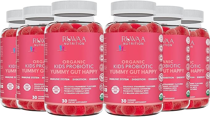 Daily Probiotics for Digestive Health. Organic Probiotic Gummies for Kids Digestion Supplement, Stomach Discomfort. Chewable Children’s Probiotics, Kids Probiotic Prebiotic Gummies, Vegan 120ct (6)