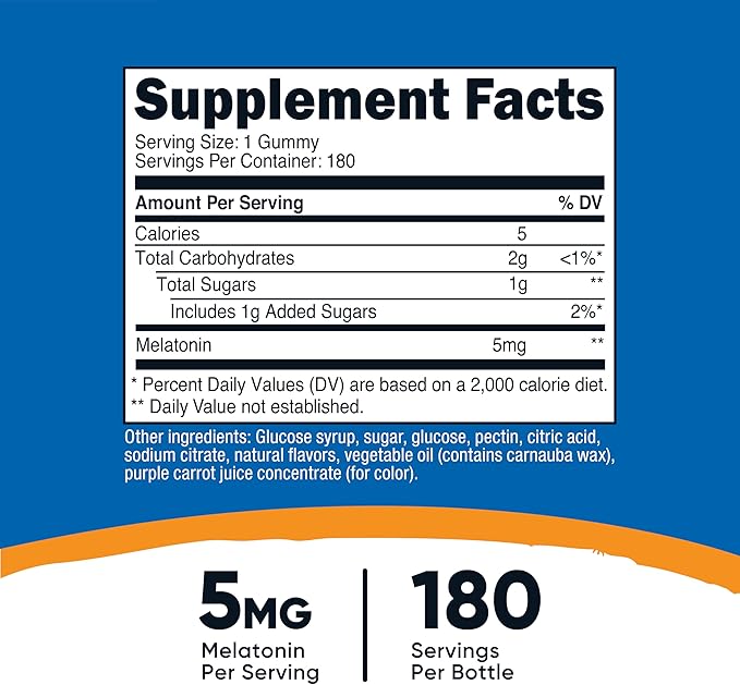 Nutricost Melatonin 5mg, 180 Gummies, Strawberry Flavored - Gluten Free, Non-GMO, No Corn Syrup