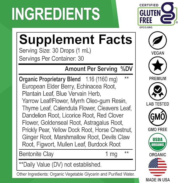 Lymphatic Drainage Supplements Drops - Organic Lymphatic Support Liquid Drops Cleanse with Echinacea, Lymph System Support Supplement, Lymph Node Detox Cleanse System Drainage - 1oz Non-GMO Organics