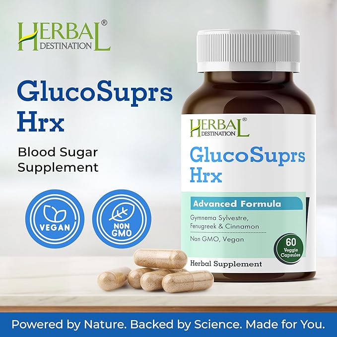 GlucoSuprs Hrx - Gymnema, Bitter Melon, Salacia, Fenugreek, Cinnamon and Jambolan - 60 Capsules