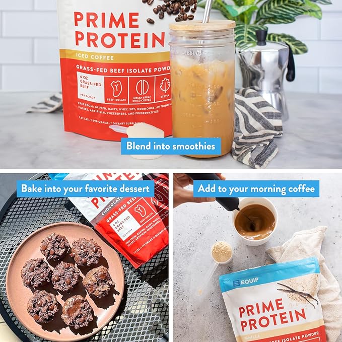 Equip Foods Prime Protein Powder | Clean, Grass Fed Beef Protein Isolate | Carnivore Protein Powder | Paleo, Keto Friendly | Gluten, Dairy Free | Helps Build & Repair Tissue | 30 Servings, Iced Coffee