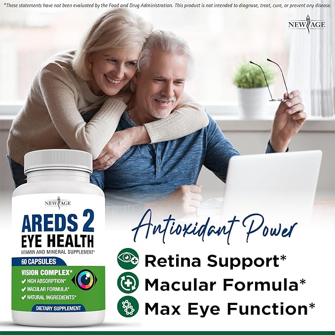 NEW AGE AREDS 2 Eye Vitamins - Lutein, Zeaxanthin, Bilberry, Astaxanthin Mineral Vision Supplement - 180 Count