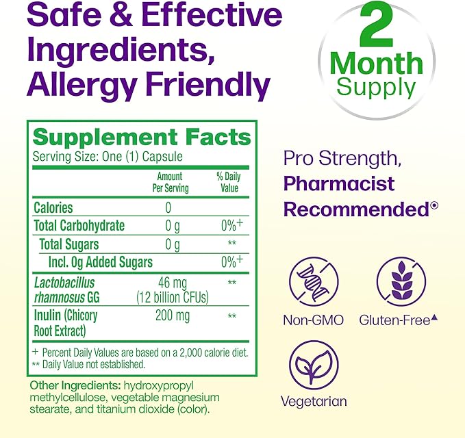 Culturelle Pro Strength Daily Probiotics For Digestive Health (2 Month Supply) with Prebiotics for Women & Men, Supports Occasional Diarrhea, Gas & Bloating, Gluten & Soy Free, 60 Count
