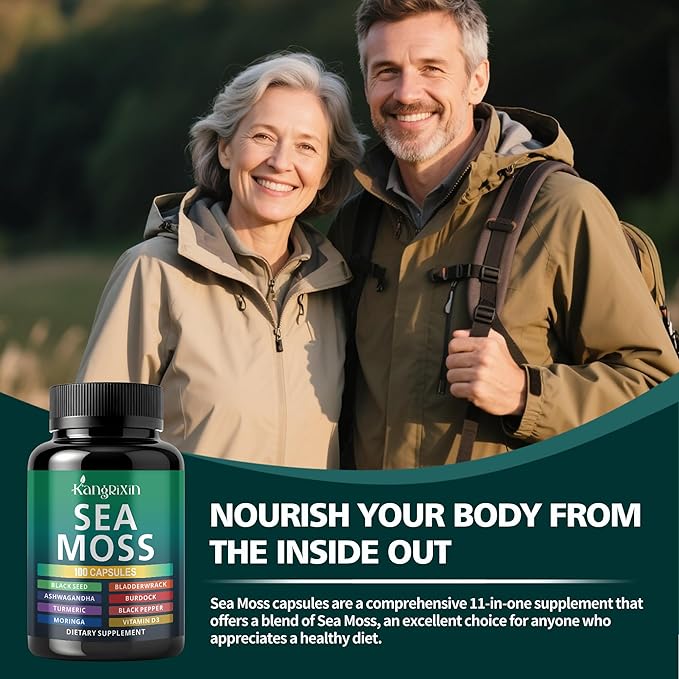 Sea Moss Capsules with Black Seed Oil, Ashwagandha for Immune System, Skin, Energy Sea Moss Supplement