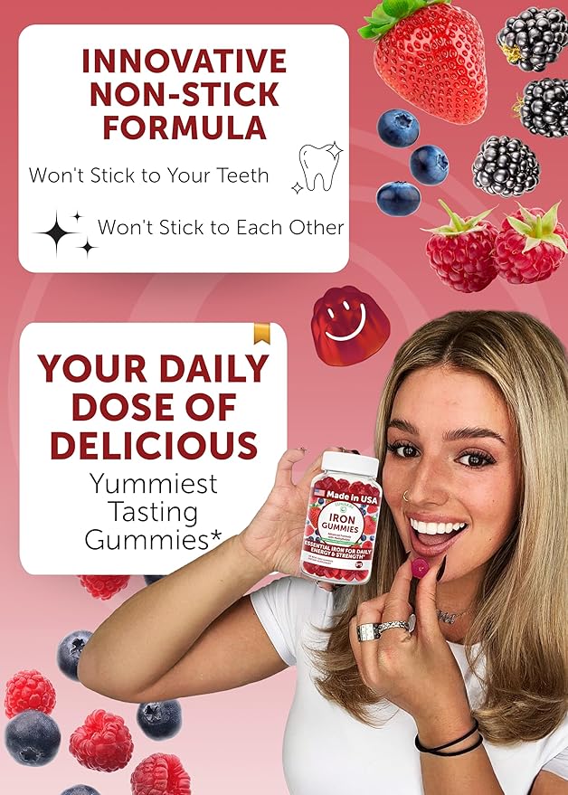 Lunakai USA Made 100% Daily Value Iron Gummies with Vitamin C, B12 & Methylfolate – Vegan Iron Supplement for Women, Men & Kids – Non-GMO Iron Gummy for Energy & Strength, 60ct