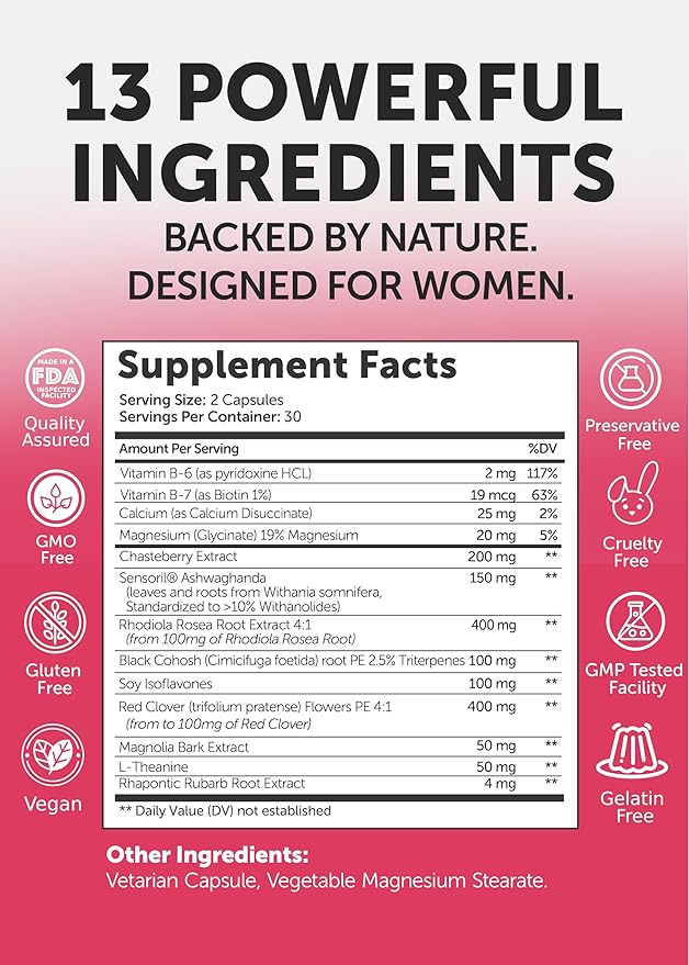 Lunakai USA Made Natural Menopause Supplements for Women – 13-in-1 Menopause Relief for Hot Flashes, Night Sweats, Sleep & Mood Support, 60ct