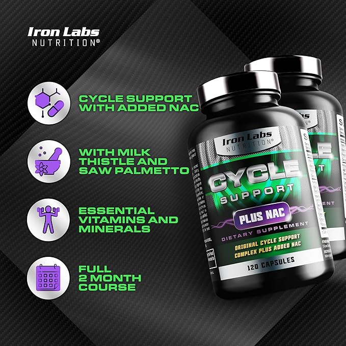 Cycle Support Plus NAC (N-Acetyl-L-Cysteine) - On Cycle Support Supplements for Men - with N Acetyl L Cysteine, Milk Thistle, Hawthorne Berry and More (240 Capsules)