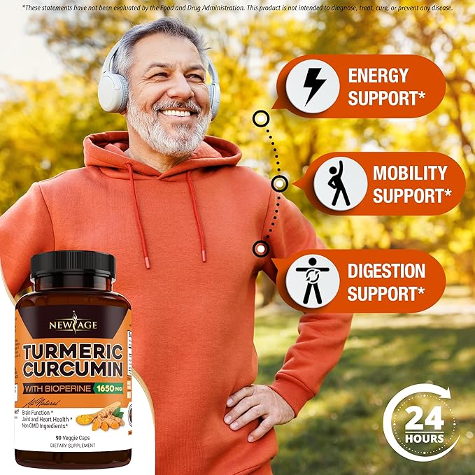NEW AGE Turmeric Curcumin Capsules - Standardized Curcuminoids - Non-GMO, Gluten Free 180 Count (Pack of 2)