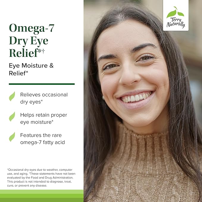 Terry Naturally Omega-7 Dry Eye Relief - Eye Health Supplement with Buckthorn Seed Oil - Dietary Supplement to Aid Dry Eye Relief - 60 Softgels, 2 Pack