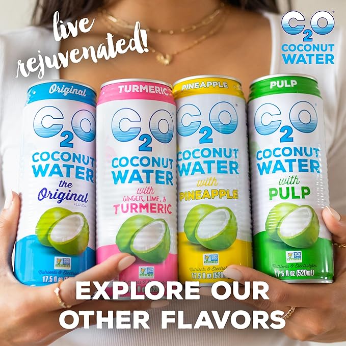 C2O - Coconut Water with Mango (12 Pack) - Made with Fresh Coconut Water - Plant Based - Non GMO - Canned Water - Natural Hydration, Essential Electrolytes, & Potassium - 12 Cans, 17.5 FL OZ