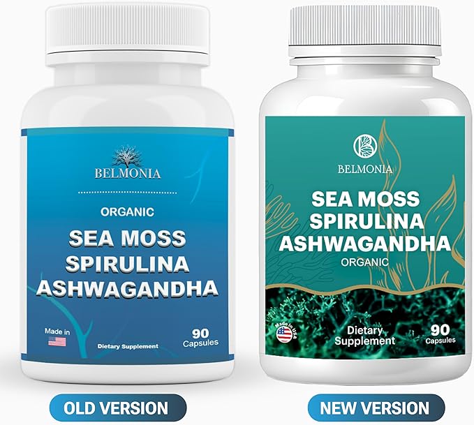 Sea Moss with Spirulina and Ashwagandha Blend Capsules, Mood, Immune Support & Stress Relief, Micro Ingredients & Antioxidants Source ā Non-GMO, Vegan Superfood Supplement, 90 Count