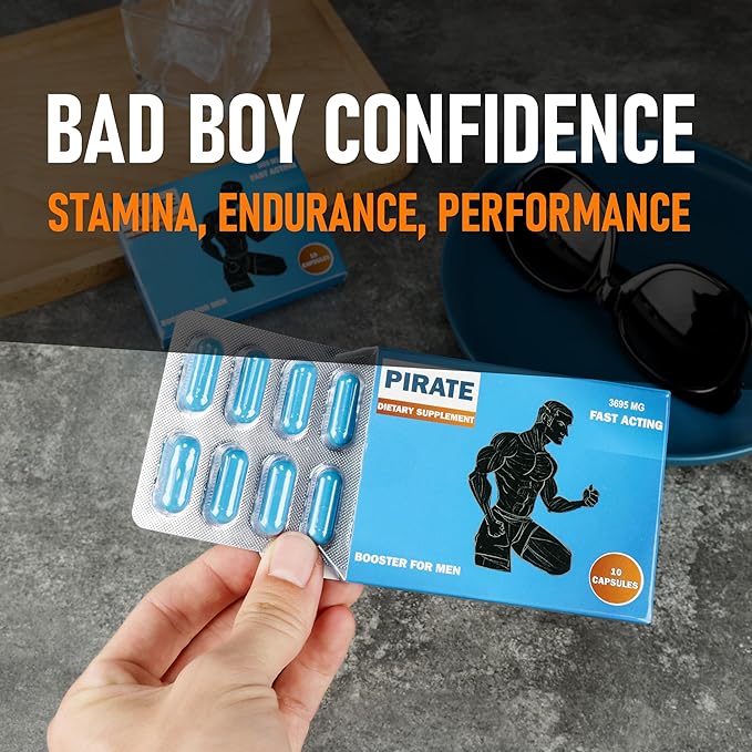 Pirate Male Supplement for Men – Fast-Acting Herbal Stamina & Energy Booster – Horny Goat Weed, Maca Root, Tongkat Ali, Muira Puama & Vitamin B6 – for Men’s Endurance, Vitality & Performance