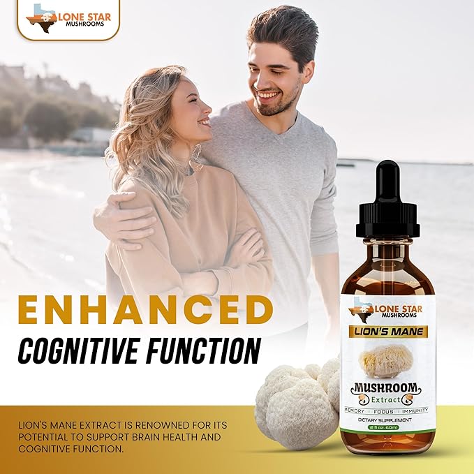 Lions Mane Dual Liquid Extract/Tincture | Organic Fruiting Bodies only | Grown in USA | Highly Concentrated | Memory, Focus, Immunity | No Grain/Filler