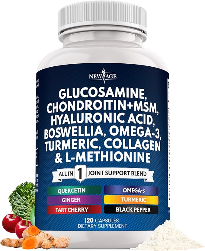 Glucosamine Chondroitin, MSM, Turmeric Curcumin, Collagen, Hyaluronic Acid, Omega 3 – Joint Health Supplement for Men & Women – 120 Count