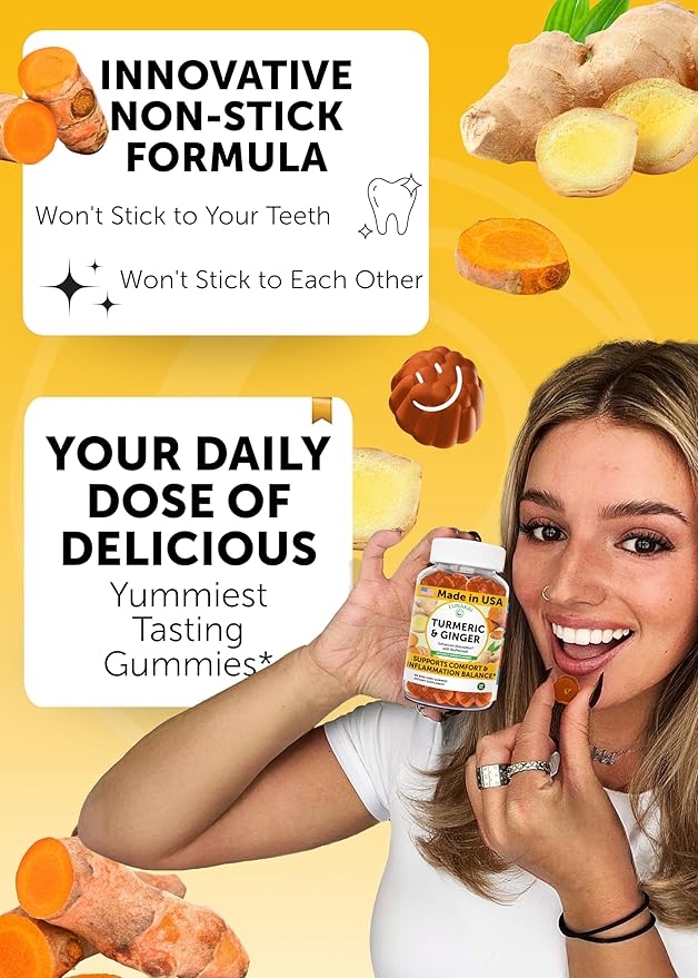 Lunakai USA Made Turmeric Gummies with Ginger & BioPerine – High Absorption Turmeric and Ginger Supplement for Inflammation, Joint & Immune Support, 60ct