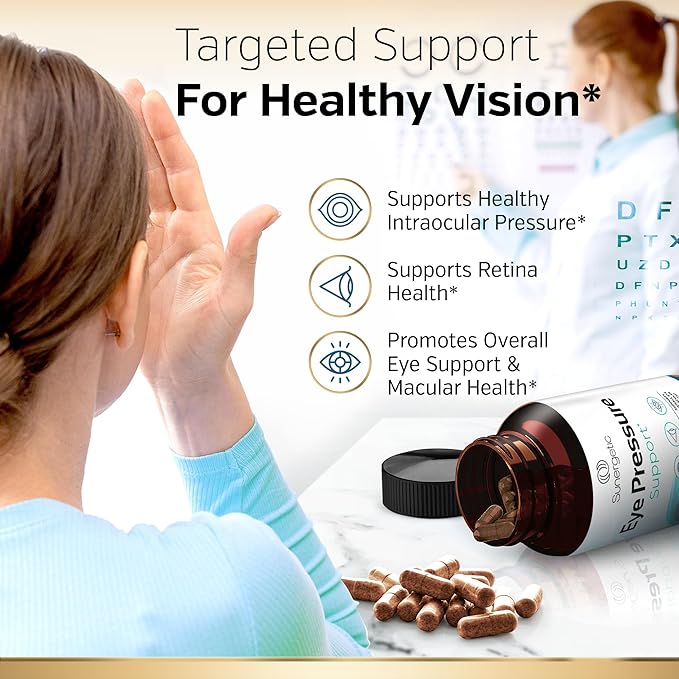 Sunergetic Premium Eye Pressure Support Supplement - Eye Pressure Supplement with Saffron, Lutein, Zeaxanthin, Bilberry & Pine Bark - Supports Ocular Health & Overall Vision - 30 Count