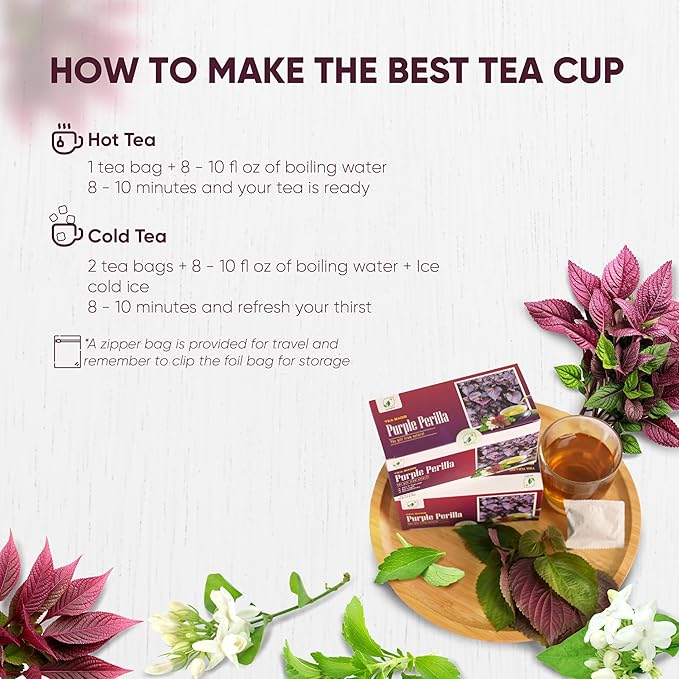 NMPT Dried Perilla Tea, Jasmine, Stevia, Hand Pick, Mixed Bags, Organic Herbal Tea, 30 Count, Gluten Free, Dairy Free, Sugar Free & 100% Natural, Energy Boost & Health Support