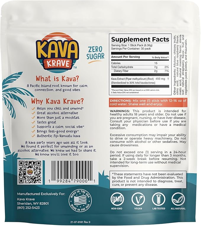 Citrus Berry Kava Drink Mix – 30 Pack for Natural Energy, Mood Support, Stress Relief & Nootropic Focus