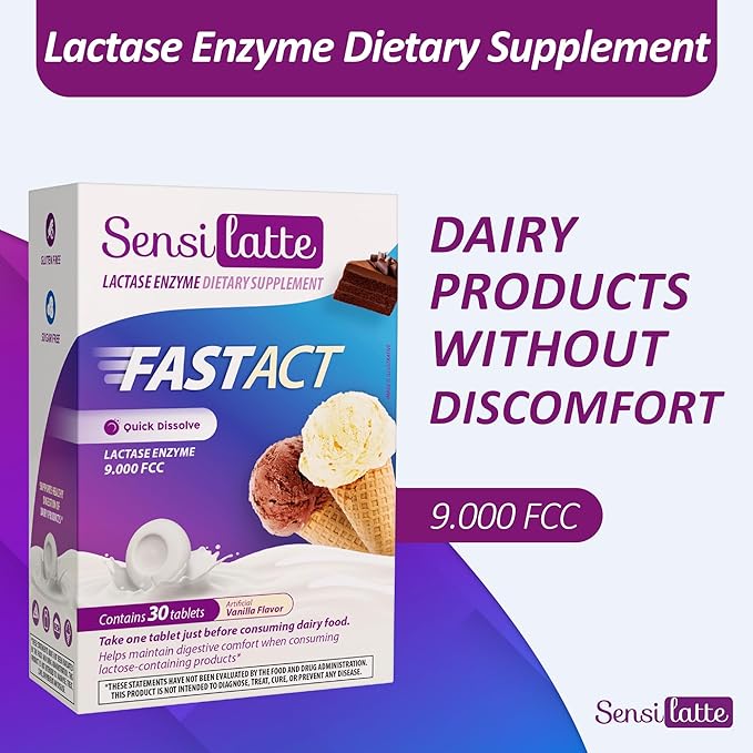 Lactase Enzyme 30 Tablets Vanilla - 9.000 FCC - Sensilatte – Quick Dissolution – Helps with Digestive Comfort – Prati Donaduzzi
