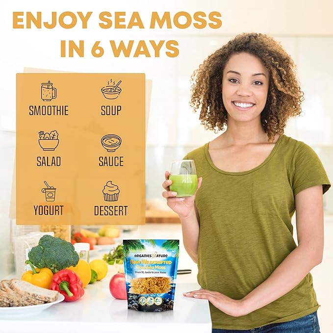 ORGANICS NATURE Dried Sea Moss Wildcrafted (2 Bags) & Black Seed Oil Capsules (2 Bottles) | Raw Gluten-Free, for Lung Detox, Immune System Support | Softgels, for Hair, Skin, Heart, Nigella Sativa