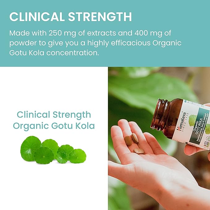 Himalaya Organic Gotu Kola, Herbal Supplement for Energy, Focus, Memory, Alertness, Concentration, Calms The Mind, Cognitive Support, Non-GMO, USDA Organic, 90 Plant-Based Caplets, 45 Day Supply