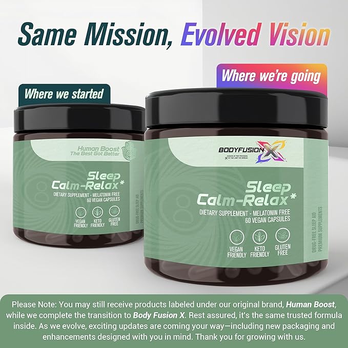 BodyFusion X Sleep Support - Premium Sleep Supplement with Ashwagandha KSM-66, Vitamin B5, L Theanine, & Lemon Balm - Promotes Deep Sleep, Mood Balance, Recovery, & Relaxation - 60 Vegan Capsules