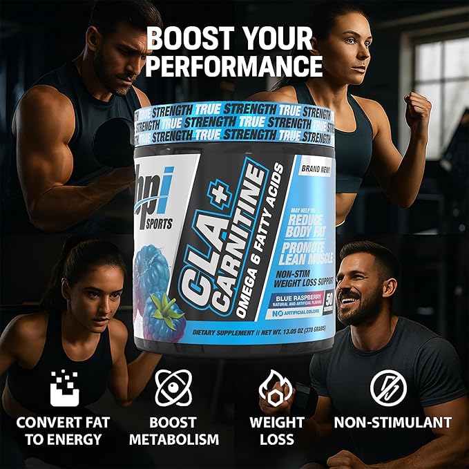 BPI Sports CLA+Carnitine – CLA L Carnitine & Linoleic Acid – L Carnitine Supplement for Weight Loss, Metabolism & Lean Muscle – Caffeine Free – Blue Raspberry – 50 Servings – 12.34 oz