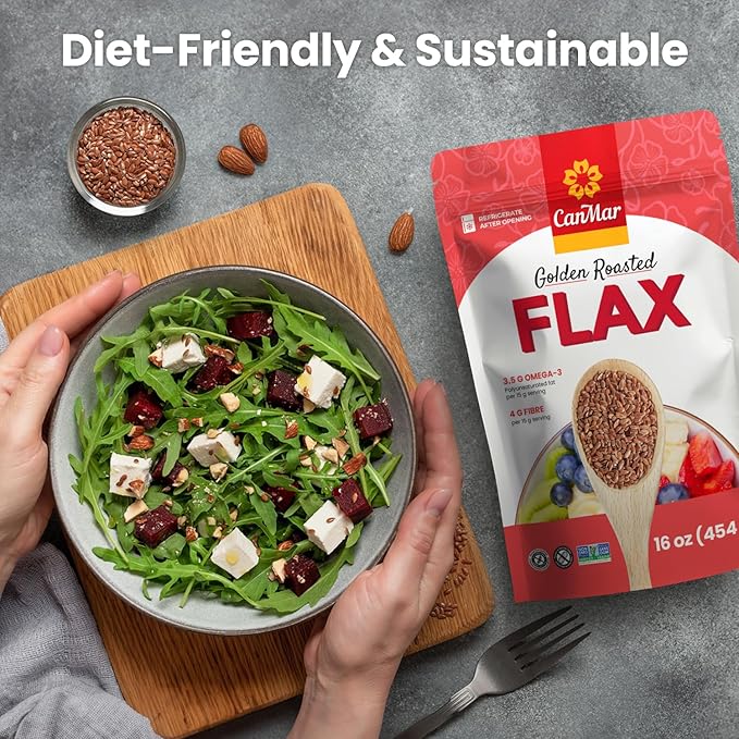 CanMar Golden Roasted Whole Flax Seeds 16 oz (1 lb), Non-GMO, Gluten Free & Vegan, Flaxseed with Omega-3, Fiber, Rich in ALA Fatty Acids and Lignans