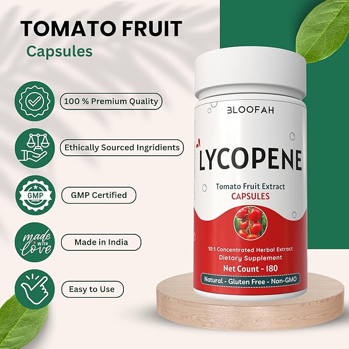 Lycopene Tomato Extract 500mg Capsules | Natural Lycopene Rich Herbal Supplement | Naturally-Occurring Carotenoid | 100% Pure, Non-GMO & Gluten Free Formula - 180 Count