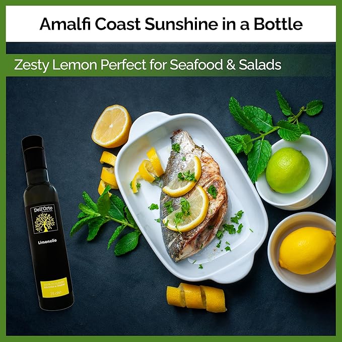 Dell'Orto Limonolio Lemon Olive Oil Extra Virgin (250ml) | Amalfi Coast Lemons, Cold Pressed Infused Olive Oil | Zesty for Seafood & Salads | Award-Winning, Harvest Date | 8.45 fl oz