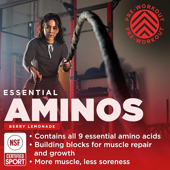 Gnarly Nutrition Essential Aminos Powder, Berry Lemonade – Pre-Workout Amino Acids – NSF Contents Certified – Supplement to Support and Rebuild Muscle – Berry Lemonade Caffeine Free, 10.58 oz