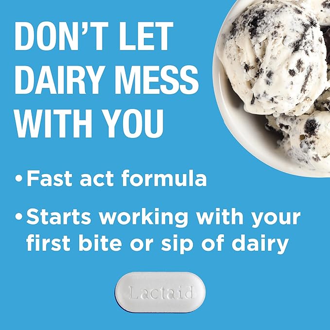 Lactaid Fast Act Lactose Intolerance Relief Caplets, Lactase Enzyme to Prevent Gas, Bloating and Diarrhea Due to Lactose Sensitivity, Single-Serve Supplements for Travel and On-The-Go, 60 Count