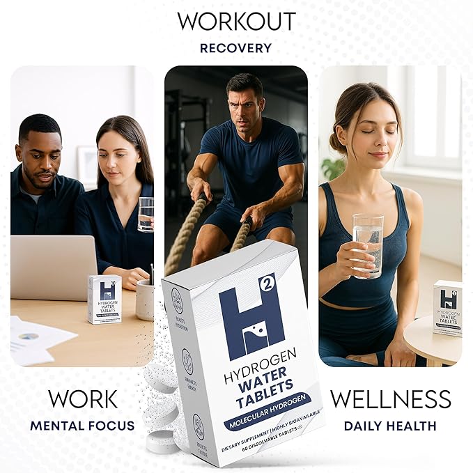 60 Count, Hydrogen Water Tablets with Molecular H2-12 PPM Hydrogen Tablets for Drinking Water - Rich in Antioxidants, Supports Cellular Health, Recovery & Cognitive Function, Unflavored