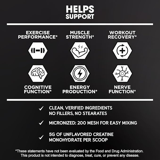 BioEmblem Creatine Monohydrate Powder – Micronized, Unflavored, 5000mg Per Serving(5g) – Supports Muscle Strength, Workout Recovery & Performance Creatine Supplement– Vegan, Non-GMO, 60 Servings