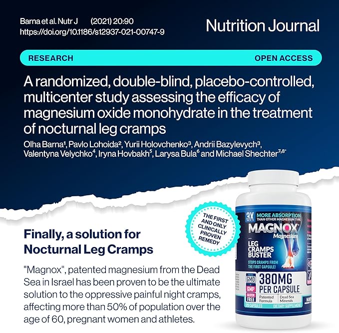 MAGNOX® Leg Cramps Buster | 380mg Magnesium for Leg Cramps at Night | Magnesium Supplement for Muscle Spasms | 3X More Absorption | Dead Sea Minerals | Sleep & Muscle | 120 Caps