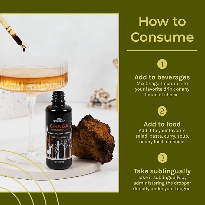 Naturealm Chaga Mushroom Liquid Tincture Supplement – Immune Support, Antioxidant Boost & Hair, Skin, Nail Health, Vegan, Non-GMO – Wild-Harvested Fruiting Bodies, 2 Month Supply