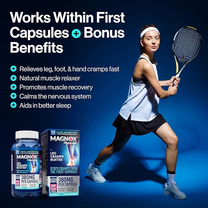 MAGNOX® Leg Cramps Buster | 380mg Magnesium for Leg Cramps at Night | Magnesium Supplement for Muscle Spasms | 3X More Absorption | Dead Sea Minerals | Sleep & Muscle | 60 Caps