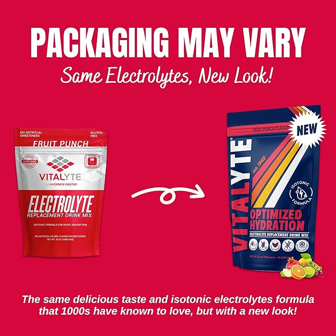 Vitalyte Electrolyte Powder Drink Mix, Isotonic Electrolyte Hydration Mix, Gluten Free Post Workout Powder Mix, Pack of 1, 35 oz., Fruit Punch Flavor