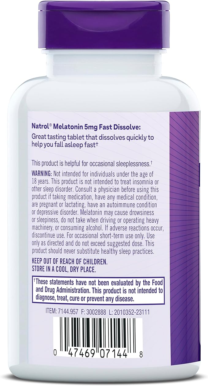 Natrol Melatonin 5mg Fast Dissolve Tablets, Sleep Support Supplements for Adults, Strawberry Flavor, 150 Tablets, Up to 150 Day Supply