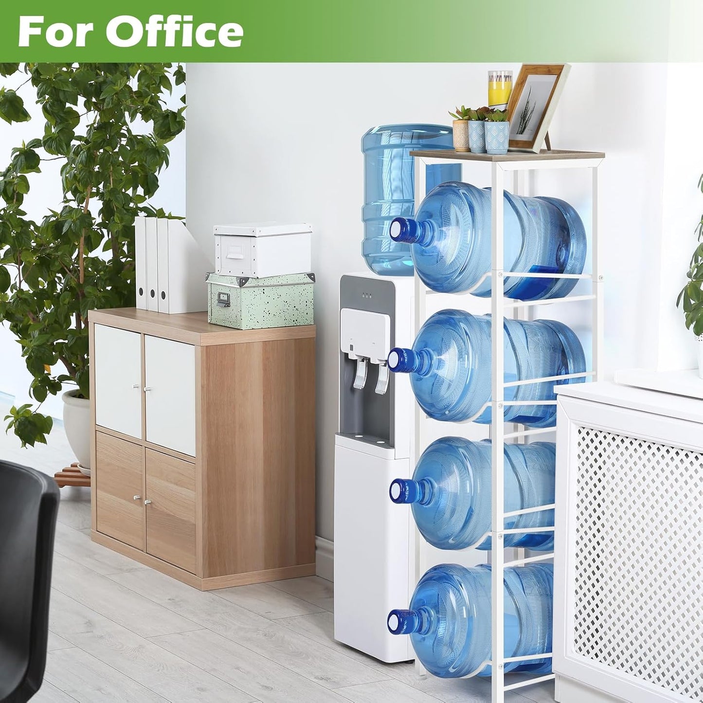 Smusei 5 Gallon Water Bottle Holder - 4 Tier Heavy Duty Water Jug Rack with Top Shelf, Detachable Dispenser Stand Organizer