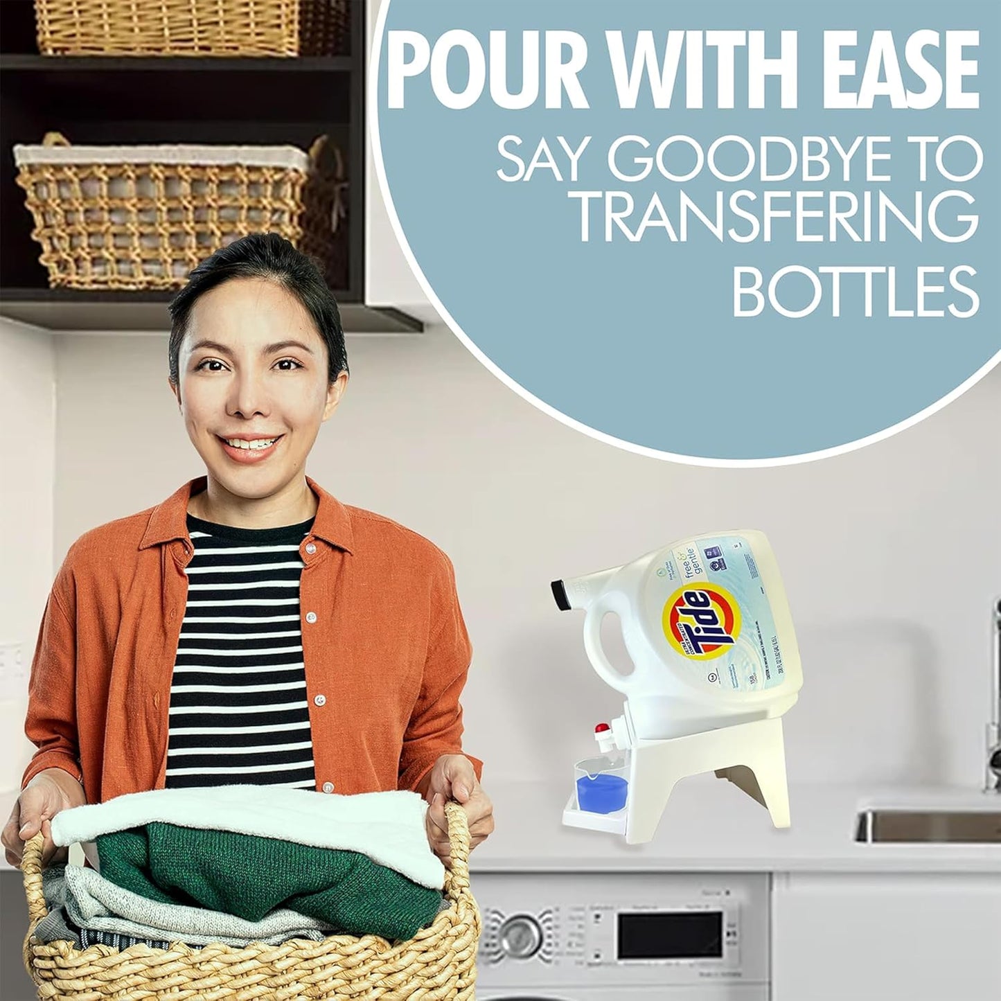 TidyFriend 3 Pack Laundry Detergent Dispenser with Tray, Laundry Soap Dispenser with Non-Slip Rubber Feet for Washing Room Organization, Easy Pour (White)