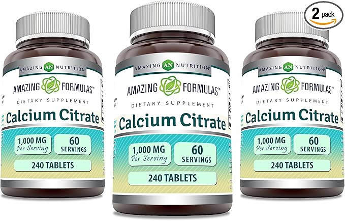 Amazing Formulas Calcium Citrate Supplement | 1000 Mg | Tablets | Non-GMO | Gluten Free | Made in USA (3 Pack, 240 Count)