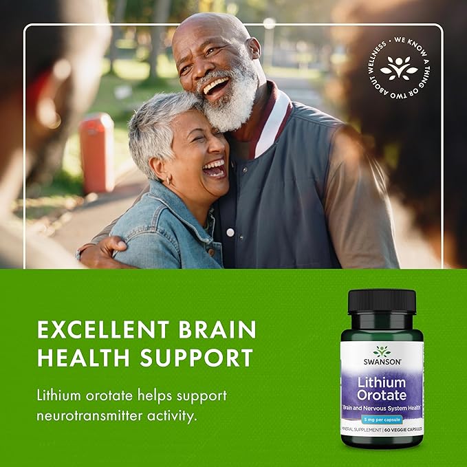 Swanson Lithium Orotate Antioxidant Mood Wellness Behavior Memory Support Supplement 5 mg 60 Veggie Capsules (Elemental Lithium)