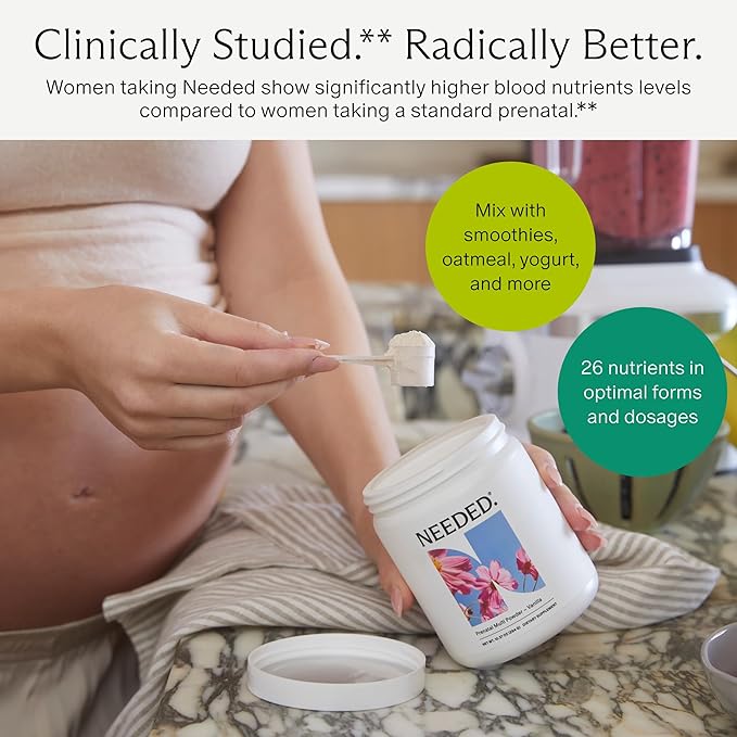 Needed. Vanilla Multivitamin Powder with Choline for Prenatal, Pregnancy, Breastfeeding, Postpartum | Expertly-Formulated & Third-Party Tested | 30-Day Supply